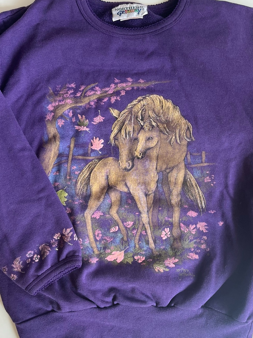 VTG Northern Getaway Purple Sweatshirt with Horse Graphic